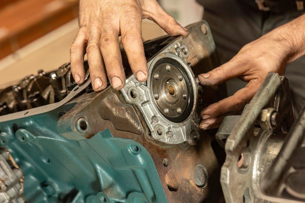 Technician rebuilding an engine block