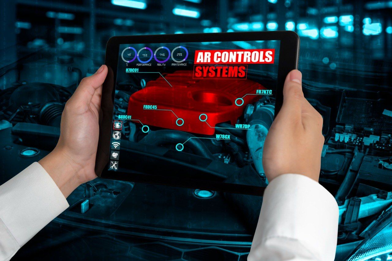 Technician using an AR diagnostics tablet